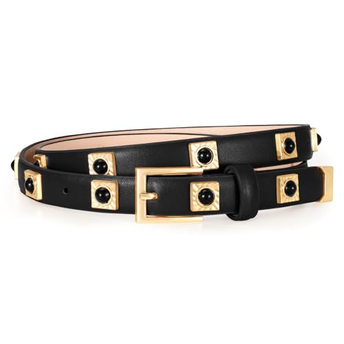 Studded Belt for Women Skinny Leather Belt Fashion Punk Thin Ladies Belt for Jeans Pants Dresses