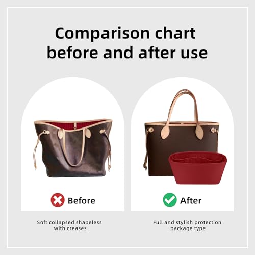 Image of DGAZ Purse Organizer Insert Fits Neverfullbag BB /PM /MM /GM,Silk Bag Organizer,Luxury Handbag & Tote Shaper(Wine Red,BB)