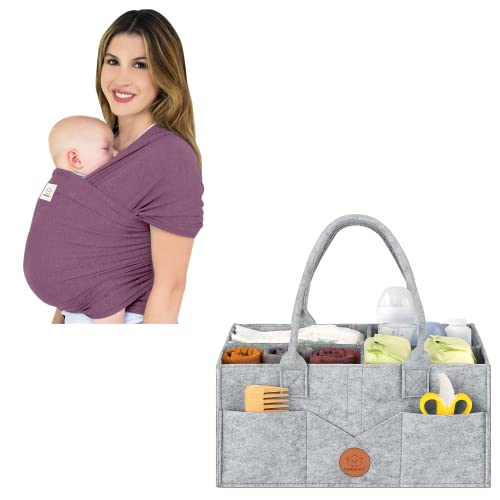 Image of KeaBabies Baby Wrap Carrier and Baby Diaper Caddy Organizer - All in 1 Original Breathable Baby Sling, Lightweight, Hands Free Baby Carrier Sling - Large Baby Organizer - Baby Carrier Wrap