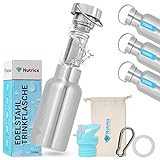 Edelstahl Trinkflasche 350ml für Kinder & Erwachsene-Auslaufsichere Thermoflasche mit Karabiner,Tasche,Teesieb und erstazdichtung als Thermoskanne-Sport Isolierwasserflasche ECO Freundlich