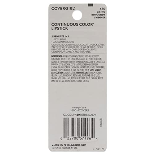 Covergirl Continuous Color Lipstick - 430 Bistro Burgundy Lipstick Women 0.13 Oz #TOP1