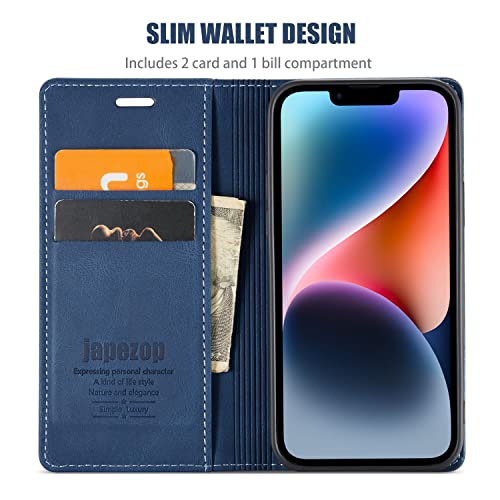 japezop iPhone 14 Case, iPhone 14 Wallet Case with [RFID Blocking] Card Holder Kickstand Magnetic,Leather Flip Case Wallet for iPhone 14 5G 6.1 Inch (Blue)