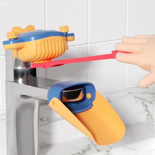Image of Faucet Handle Extender Set, Faucet Extender for Kids Child Sink Extender Kids Hand Wash Helper Faucet Extender for Bathroom Sink-Blue Yellow