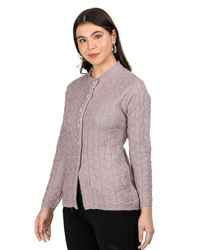 Image of Lady Willington Women Woolen Round Neck Self Design Cardigan Heavy Rainbow Fabric Cardigan Winter Wear Pure Wool Cardigan for Women Free Size Long Cotty Warm Cardigan Free Sizes