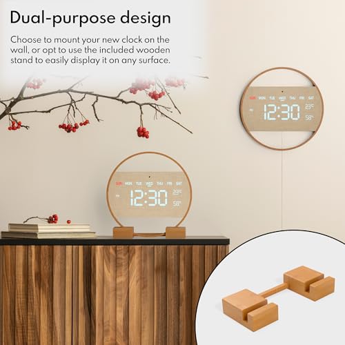 Driini 00198168831380 Modern Large Digital Wall Clock - Bamboo Wood With Large Led Display- Day Of Week, Time, Temperature, And Humidity thumb #2