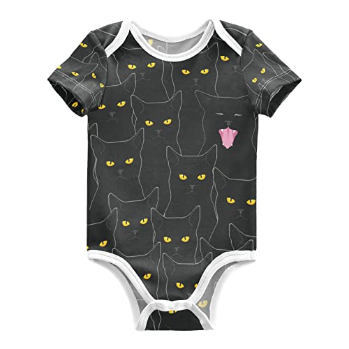 Image of Black Cats Baby Short Sleeve Bodysuits Romper Unisex Infant Outfit Clothes for Boy Girl kids 9M