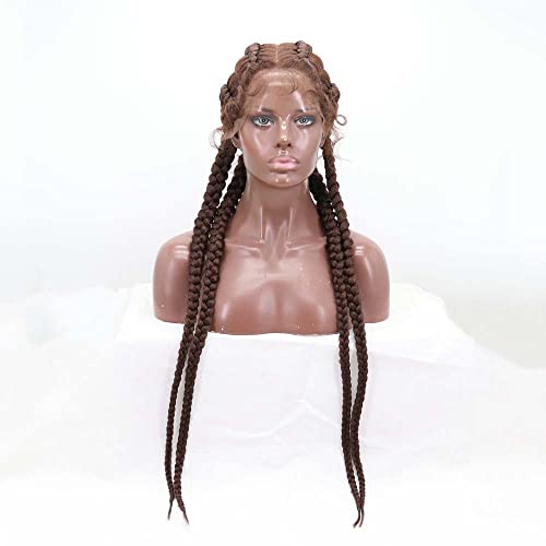 melody wig 36" Synthetic Brown Braided Lace Front Braid Wigs 4xTwist Braids with Baby Hair Super Long 100% Hand-Braided Lace Front Box Braided Wigs 360 Swiss Lace …