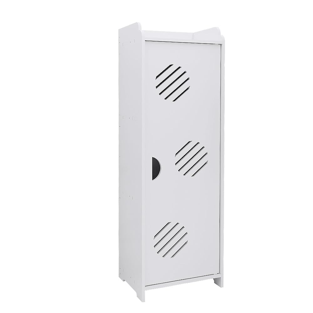 LANTUS Petit Meuble de Rangement pour Toilettes, Meuble de Salle de Bain Support Papier Toilette avec Placard et étagères réglables-24 * 20 * 75cm -Blanc