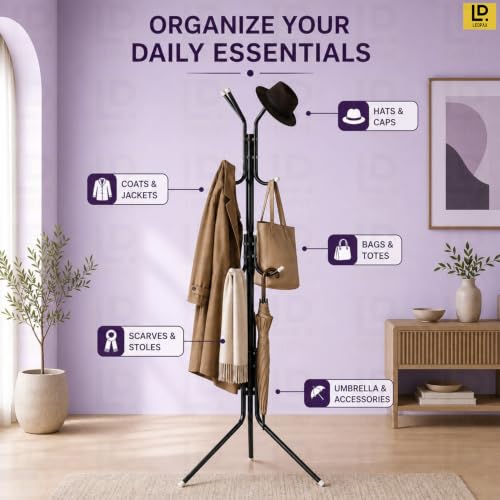 Image of LEOPAX Metal Coat Rack Stand with 12 Hooks, Freestanding Garment Rack, Coat Hanger Stand, Hall Tree Organizer for Entryway, Bedroom, Home & Office, Black