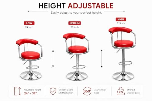 Image of Kemon Modern Adjustable Swivel Bar Stool Chair with Backrest, PU Leather Hydraulic Counter Stool with Footrest for Kitchen Island, Cafe & Home Bar (1, Red, Round Barrel Stool)