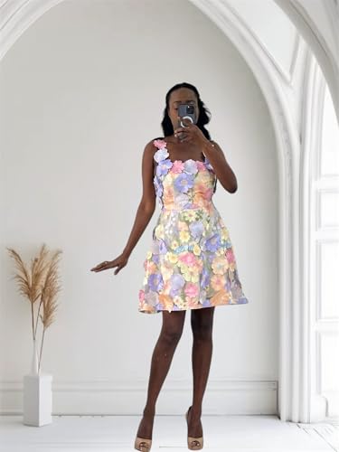 Robe de soirée à fleurs 3D pastel confortable et facile à enfiler avec son zip - 3