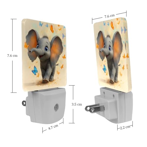 Image of NEWzone Elephant Night Light [2 Pack], Plug in Wall Led Night Lights Decor for Boys Girls Room, Dusk to Dawn Sensor Wall Lamp for Stairway /Bedroom /Kitchen /Nursery Room