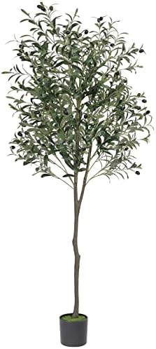VIAGDO Artificial Olive Tree 6ft Tall Fake Potted Olive Silk Tree with Planter Large Faux Olive Branches and Fruits Artificial Tree for Home Office Living Room Decor Indoor, 1176 Leaves