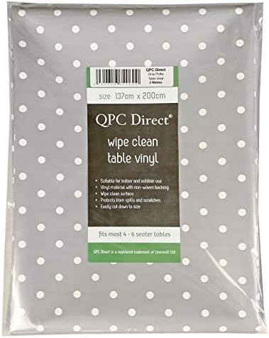 QPC Direct Light Pale Grey Polka Dot Spot Print PVC Oilcloth Table Cover Vinyl Tablecloth, 137cm x 200cm