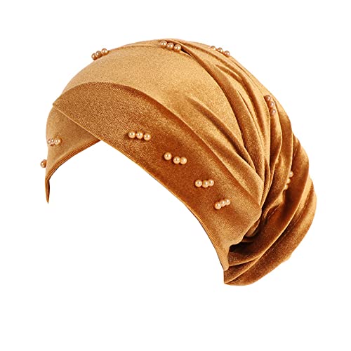 JDYaoYing Turban Head Wrap Scarfs Velvet Pearl Headwear for Women Floral Beanie Cap Hair Cover Hat
