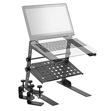 Full metal support bracket to hold your laptop Space underneath for additional DJ equipment (Soundcards, Effects Units) Rubber padded arms prevent damage to laptop Free-standing or clamp to the edge of a table Suitable for most laptops and DJ Control...