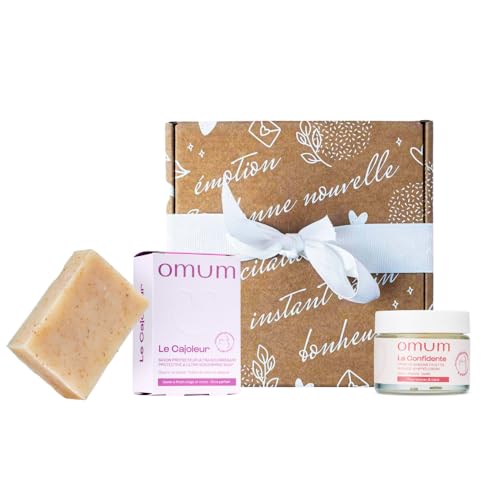 OMUM - Coffret L'Instant Câlin - 1 savon protecteur ultra-nourrissant Le Cajoleur + 1 crème de massage La Confidente - Vegan & Bio - Cadeau future maman & bébé