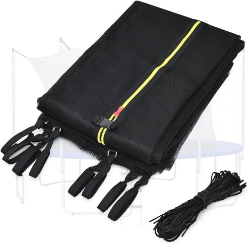 GOPLUS Red de Seguridad para trampolín con 10 Cuerdas, 6 Correas de Polietileno, 180 cm de Altura, Doble Apertura con Cremallera, Clips Protectores, para trampolín de jardín, niños y Adultos (14 FT)