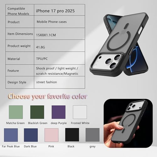 Image of Magnetic for iPhone 17 Pro Max Phone Case, [Compatible with MagSafe], Screen Protectors X1, [Military Grade Drop Protection],Matte Finish,Shockproof,Protective (Black Magnetic, 17 Pro max)