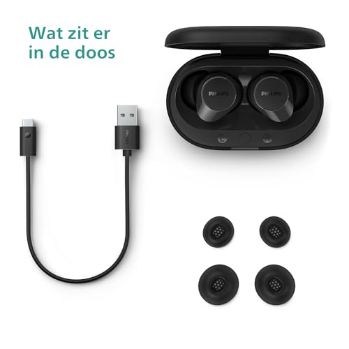 Philips TAT1209BK True Wireless In Ear Bluetooth Headphones - Kleine oordopjes, Geweldige kwaliteit, Natuurlijk geluid met dynamische bass, Duidelijke gesprekken en Kleine oplaadhoes - Zwart - Afbeelding 4