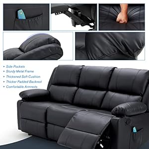 Recliningsofawithmassageheatfunctionwallhungerreclinercouch3seatmanualfauxleatherrvsofacouchhometheaterseatingblack Urban Country Home Decor Reclining sofa with massageheat function wall hunger recliner couch 3 seat manual faux leather rv sofa couch home theater seating black urban country home decor