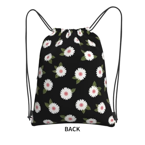 Cute Drawstring Backpack Compatible with Little Daisy Flower Print for Women Men Yoga Swimming Hiking Cycling, Fashion Adjustable Gym Backpack with Zipper Pockets3