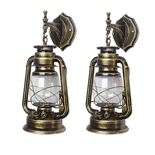 Image of Wall Sconces, Retro Antique Vintage Rustic Lantern Lamp Wall Sconce Light Fixture (Green Bronze - 2 Pcs)