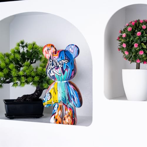 Estatua de oso graffiti de resina para decoración del hogar miniatura 3