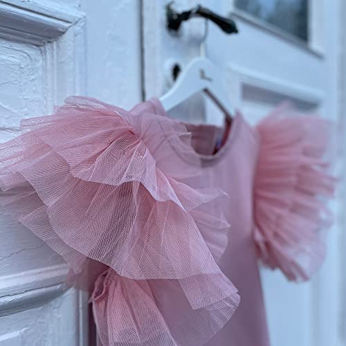 The Tiny Universe Girl Dress Baby Toddler, With Huge Layered Tulle Sleeves Wings - Perfect Party Outfit, Special Occasions (Pink, 4 Years) #TOP2