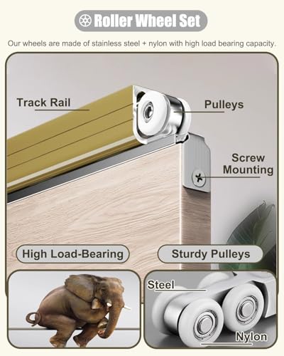 Kit de herrajes para puerta corrediza de bolsillo pequeña, soporte de montaje en pared, kit para puerta corrediza/puerta plegable, riel con ruedas de 7 pies (2.12 m, 8 ruedas) miniatura 2