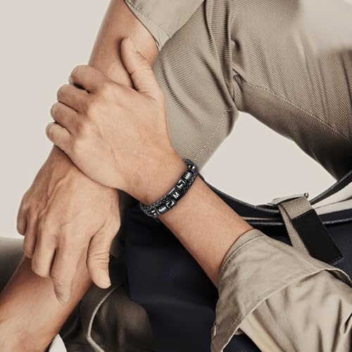 Pulsera de cuero para hombres con hebilla ajustable en acero inoxidable miniatura 3