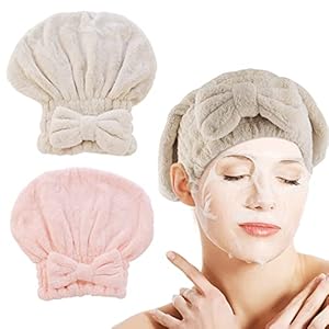 2 Pack Microfiber Hair Drying Caps Hair Drying Towel Super Absorbent Hair Towel Wrap Fast Drying Hair Turban Wrap Towels Soft Quick Drying Hat for Women Long Curly Wet Hair for Shower Spa
