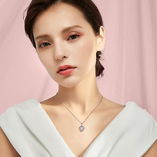 immobird Heart Necklace 925 Sterling Silver Necklaces for Women Opal Necklace Pendant Opal Jewellery for Women Birthday Valentines Mothers Day Gifts