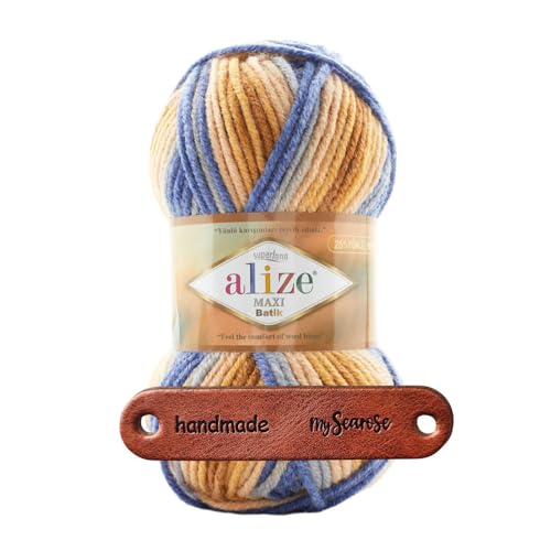 ALIZE 100g SUPERLANA MAXI BATIK 7914 Premium Wolle weich warmes Farbverlaufsgarn für Stricken und Häkeln Winteraccessoires mit mySearose Label