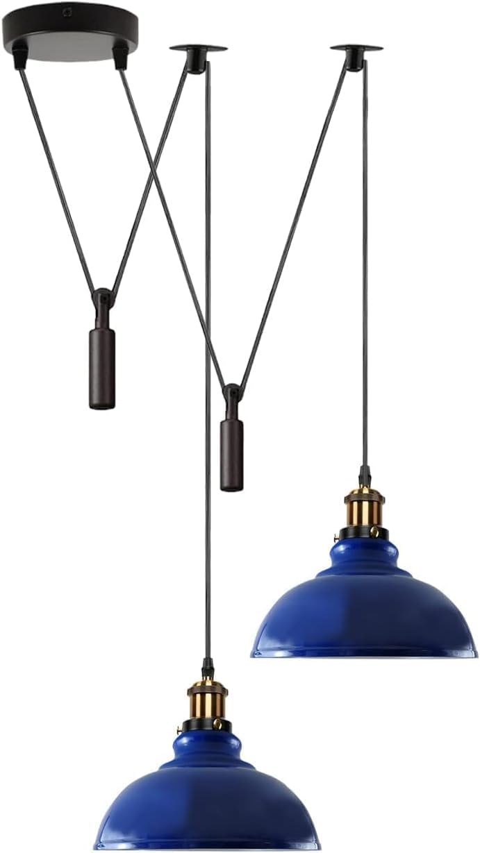 DC VOLTAGE 2 Head Spider Lamp Pendant Light Vintage Ceiling Fitting 29cm Metal Lamp Shade 60w E27 Base 195cm Adjustable Cord for Living Room, Kitchen Dark Blue