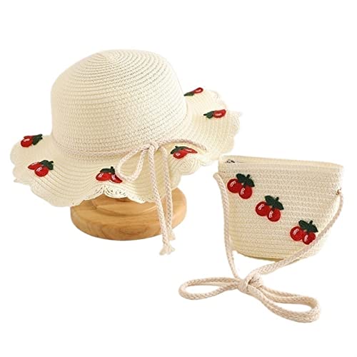 FUZHA Sol Gorro y Bolso de Hombro Bolso de Bolso Sombrero de Cubo for niños for niños Verano Verano 2pcs un Set Lindo Paja Floral for Viajar al Aire Libre Cover