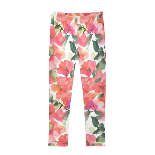 ALAZA Girls' Leggings Children's Yoga Pants Skinny Printed Dance Orange Bougainvillea Flowers Comfortable 4T