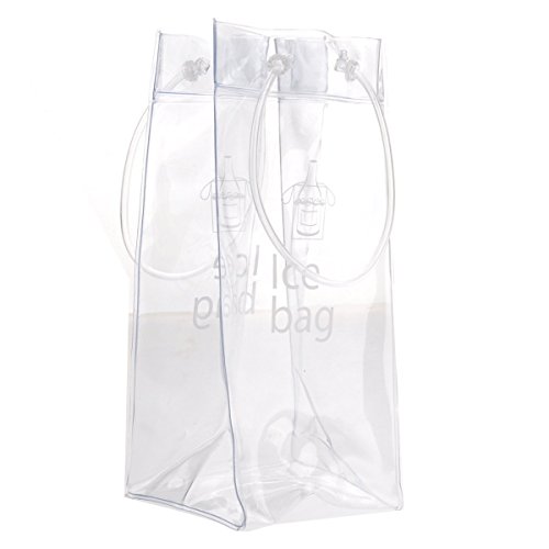 plastic bag wine cooler - Akak Store 1 Pcs Portable Collapsible Clear Transparent PVC Ice Bag Champagne Wine Pouch Cooler Bag with Handle