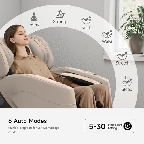 SMAGREHO 2025 Massage Chair Full Body, Zero Gravity Recliner with 6 Auto Modes, Foot Massage, Bluetooth, Khaki