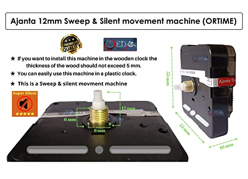 Image of KEDAR Ajanta Quartz Ortime Sweep & Silent Movement Machine for Wall Clock with Fancy Needles (Made in India)-S003