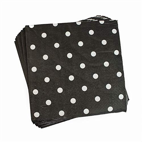 Anyneo Disposable 2-Ply Party Napkins, Striped Chevron Polka Dot Paper Beverage Napkins For Birthday, Christmas Or Anniversary Celebration, Cocktail Beverage Napkins 60-Count,13" X 13" Black #TOP4