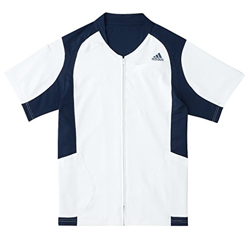 介護ユニフォーム ジャケット半袖 アディダス ホワイトXネイビー サイズ:XS KAZEN SMS120-10