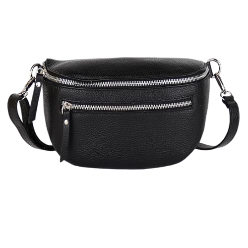 MIRROSI® Damen Bauchtasche Umhängetasche 27x14,5x8cm Damen, Made in Italy, aus Echtleder Tasche Echtes Leder, Brusttasche, Crossbody Bag aus echtem Leder (Schwarz)