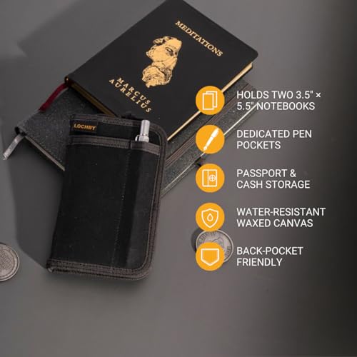 Image of LOCHBY Pocket Journal | Tomoe River 3.5 inch x 5.5 inch Notebook | Waxed Canvas | Ideal for Travelers & Daily Use, Fits Field Notes, Moleskine Cahier