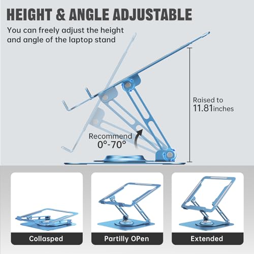 Image of JOYEKY Laptop Stand for Desk, Adjustable Computer Stand with 360 Rotating Base, Ergonomic Laptop Riser for Collaborative Work, Foldable & Portable Laptop Stand, fits for All 10-16 inch Laptops