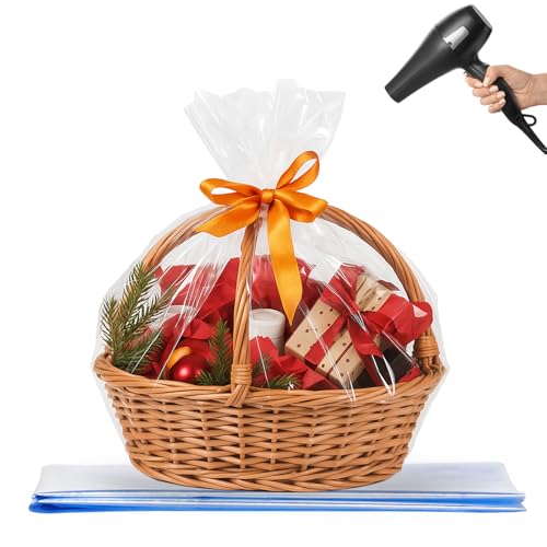 WIKDAY Shrink Wrap Bags for Gift Baskets 10 PCS 24x30 Inches Large Cellophane Bags Wrapping Plastic Clear Jumbo Basket Wrap Bags