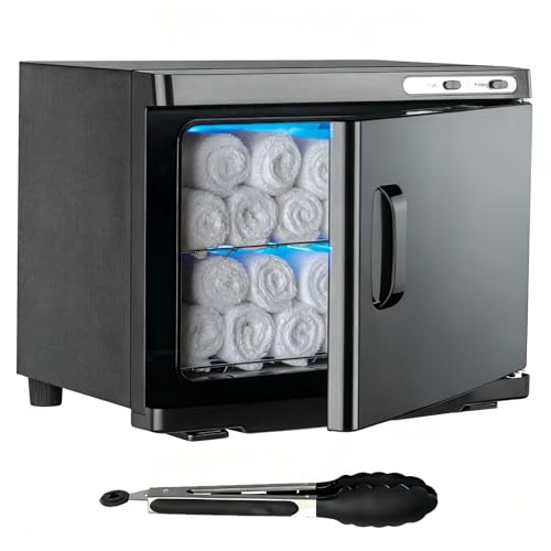 25L Handtuchwärmer, Heißes Handtuch Sterilisator Kabinett, Handtuchdampfer mit Handtuchclip Heißer, Handtuchwärmer Elektrisch Schnelles Aufheizen auf 75°C, Heißhandtuchschrank 75°C für Spa (Black)