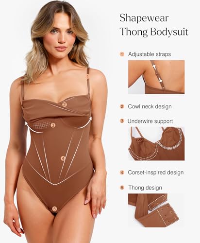 Image of Popilush Corset Bodysuit for Women Tummy Control Shapewear Bodysuits Cowl Neck Going Out Tops Body Suit Concert Outfits