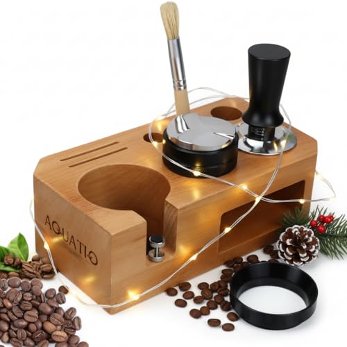 Espresso Tamping Station With Tools - 58mm - Includes Tamper, Distributor, Dosing Funnel & Brush - Wooden Coffee Tamper Station - Espresso Organizer & Portafilter Holder, Best Gift for Coffee Lovers