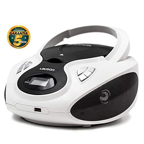 Lauson CP630 Radio FM y Reproductor de CD Portátil con USB | Radio FM | USB y Mp3 | CD Player Bluetooth con Salida para Auriculares 3.5mm (Blanco)